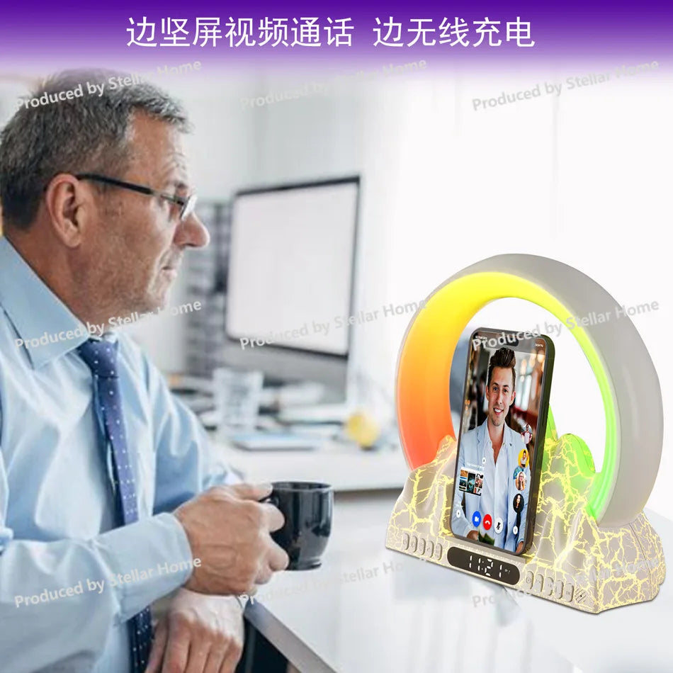 Wake-Up Light Sunrise Flame Mountain Style Tuya Smart APP Wireless Charger Atmosphere Desk Lamp Electronic Alarm Clock