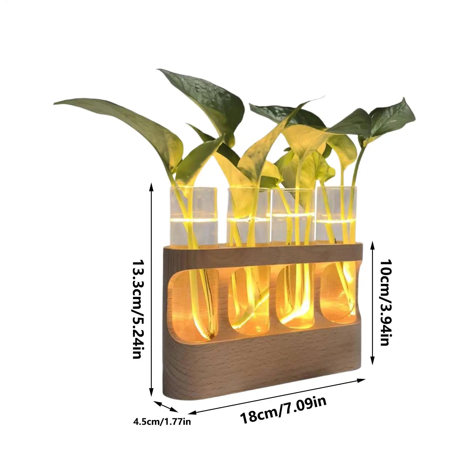 LED Plant Propagation Station Hydroponic Glass Test Tube Terrarium with Wood Stand for Water Rooting Cuttings Home Office Decor