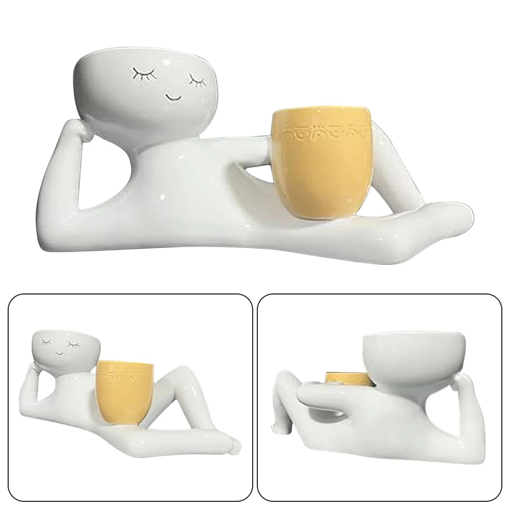 Lazy Little Guy Planter Unique Holding Pot Planter Funny Plant Pots for Succulent Cactus Plants Home Garden Desktop Decoration