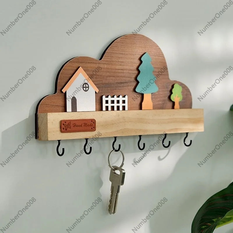 Wooden Wall Mounted Key Holder, Entryway Key Rack with Hooks, Rustic Key Hanger Organizer for Keys, Home Decor for Hallway