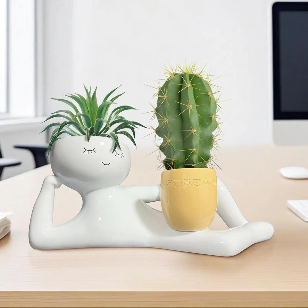 Lazy Little Guy Planter Unique Holding Pot Planter Funny Plant Pots for Succulent Cactus Plants Home Garden Desktop Decoration