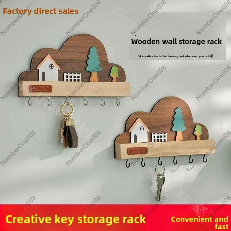 Wooden Wall Mounted Key Holder, Entryway Key Rack with Hooks, Rustic Key Hanger Organizer for Keys, Home Decor for Hallway