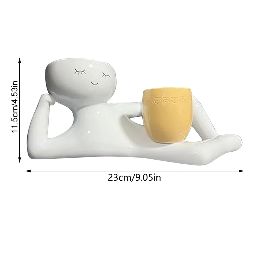 Lazy Little Guy Planter Unique Holding Pot Planter Funny Plant Pots for Succulent Cactus Plants Home Garden Desktop Decoration
