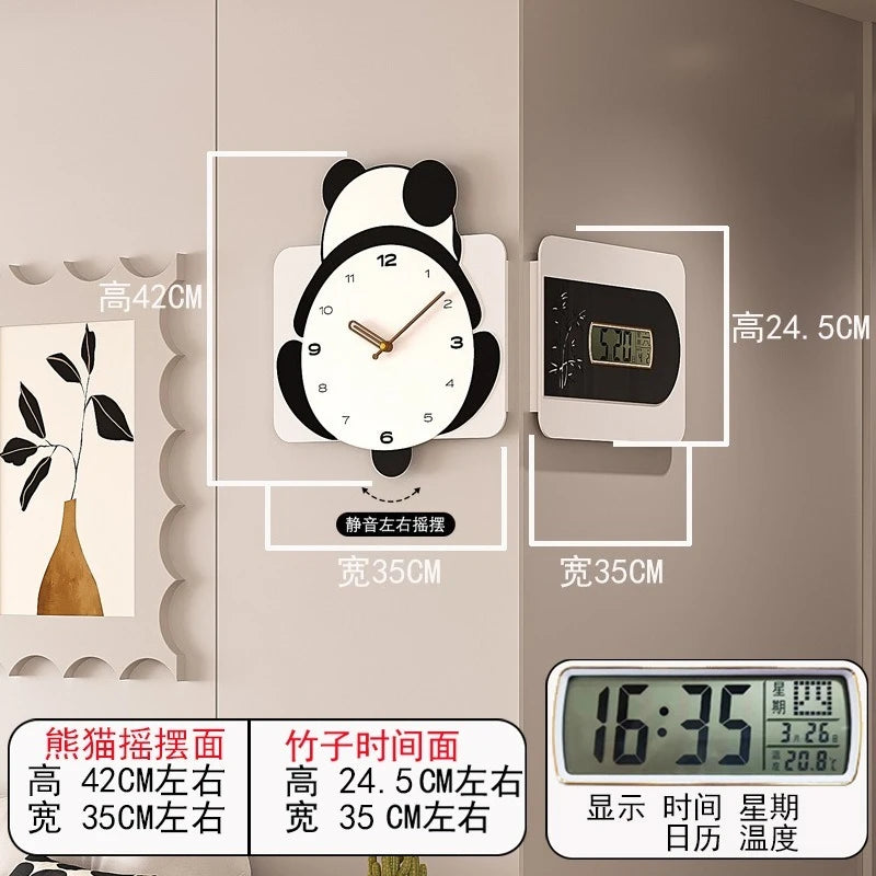 Panda Wall Clock Swing Feet New Simple Modern Living Room Clock Dining Room Silent Clock