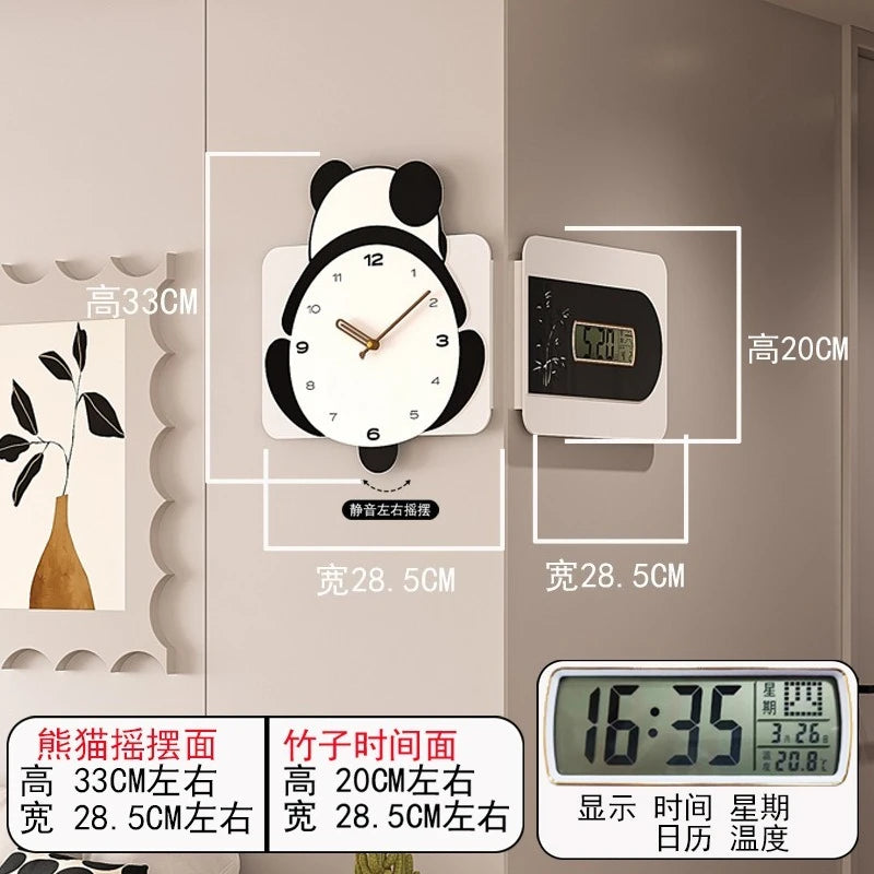 Panda Wall Clock Swing Feet New Simple Modern Living Room Clock Dining Room Silent Clock