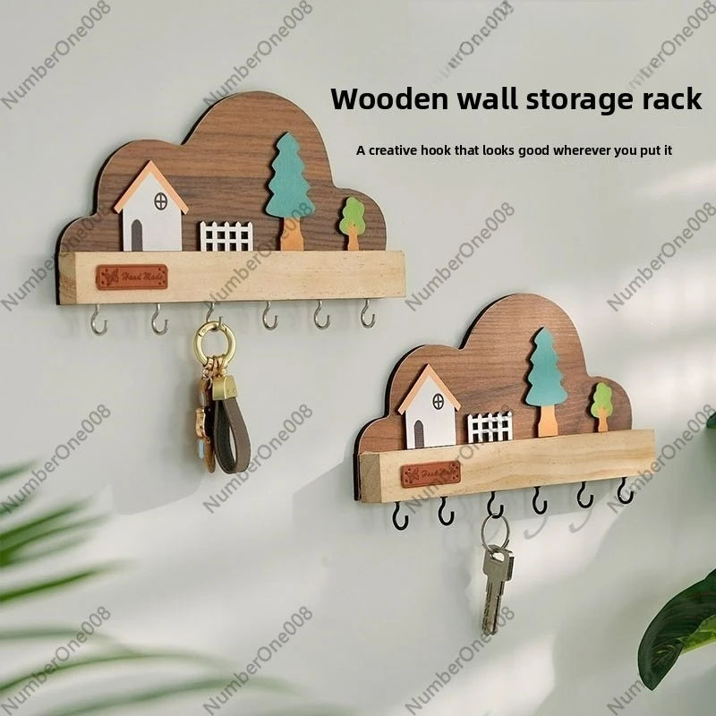 Wooden Wall Mounted Key Holder, Entryway Key Rack with Hooks, Rustic Key Hanger Organizer for Keys, Home Decor for Hallway