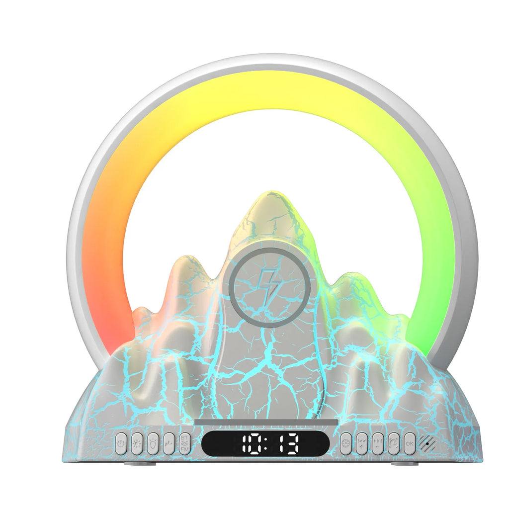 Wake-Up Light Sunrise Flame Mountain Style Tuya Smart APP Wireless Charger Atmosphere Desk Lamp Electronic Alarm Clock